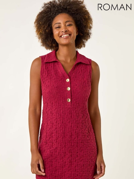 Roman Red Crinkle Collared A-Line Stretch Dress (W69835) | R$ 385