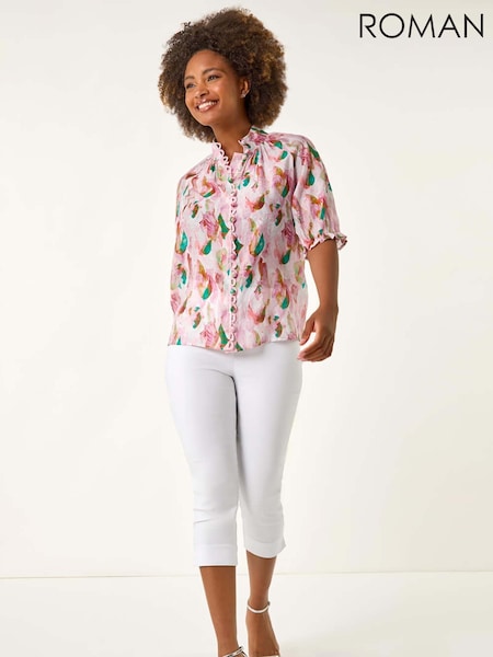 Roman Abstract Print Trim Detail Blouse (W69842) | R$ 510