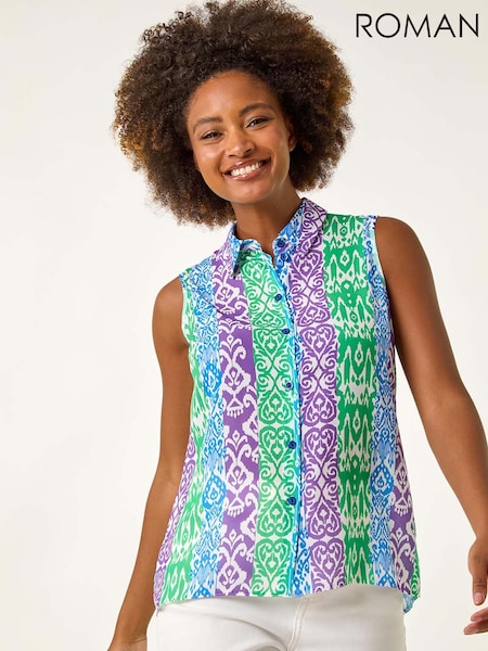 Roman Ikat Print Button Blouse (W69851) | R$ 385