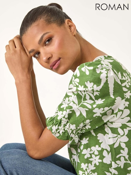 Roman Green Floral Print Puff Sleeve Blouse (W69852) | €45