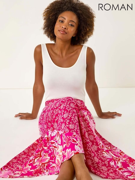 Roman Pink Vivid Multi Floral Print A-Line Skirt (W69857) | €51