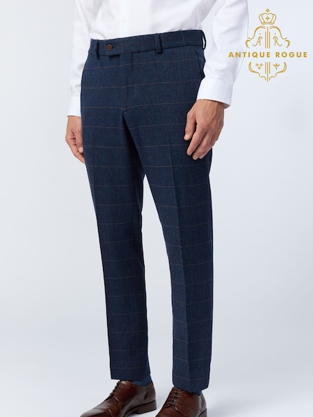 Antique Rogue Blue Ezra Check Trousers (W69859) | 440 QAR