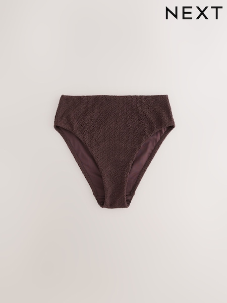 Chocolate Brown Crinkle High Waist High Leg High Leg Bikini Bottoms (W69978) | $36