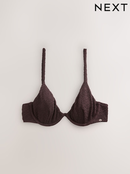 Chocolate Brown Crinkle Non Padded Underwired Bikini Top (W69983) | €34