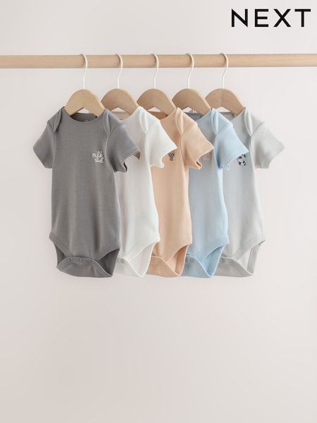 Blue 5 Pack Short Sleeve Baby Bodysuits (W70032) | €21 - €24