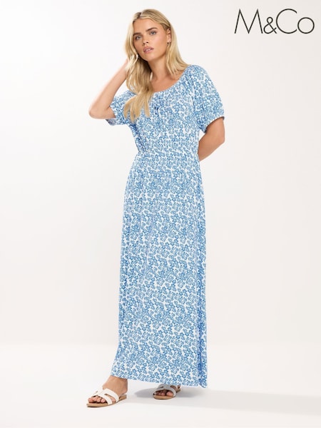 M&Co Blue Petite Ditsy Scoop Neck Dress (W70154) | R$ 385