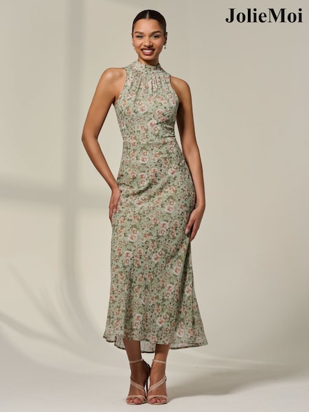 Jolie Moi Green Sleeveless Chiffon Halterneck Midaxi Dress (W70228) | R$ 710