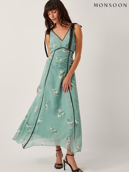 Monsoon Green Giselle Floral Print Bow Midi Dress (W70272) | €165