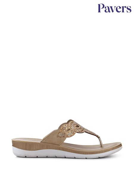 Dourado - Pavers Cushioned Toe Post Sandals (W70273) | R$ 245