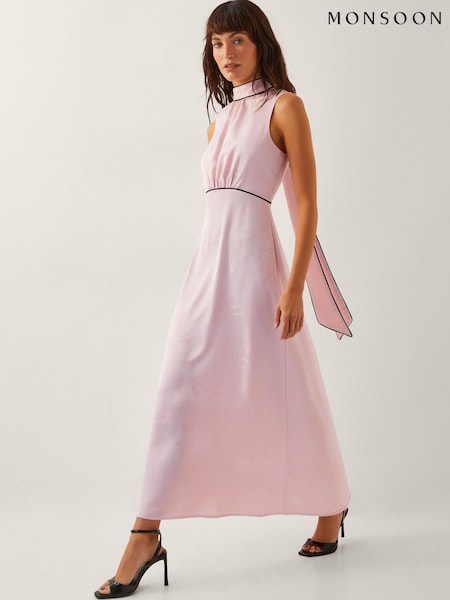 Monsoon Pink Maeve Sleeveless Satin Midi Dress (W70275) | €165