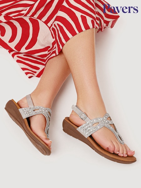 Prata - Pavers Slingback Toe Post Sandals (W70276) | R$ 295