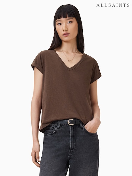 AllSaints Brown Anna V T-Shirt (W70308) | R$ 445