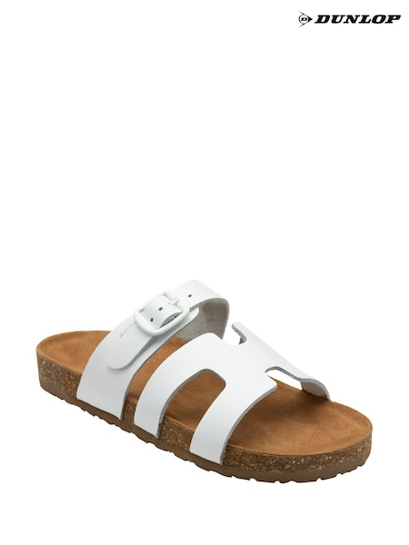 Dunlop White Leather Mule Sandals (W70396) | AED204