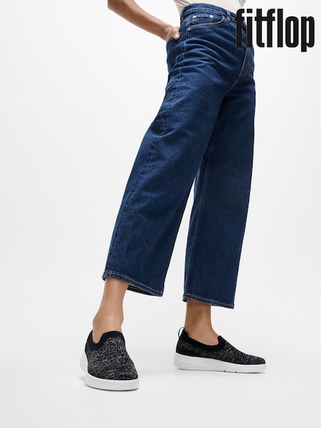 FitFlop Super Q Knit Slip-Ons Black Shoes (W70495) | AED437