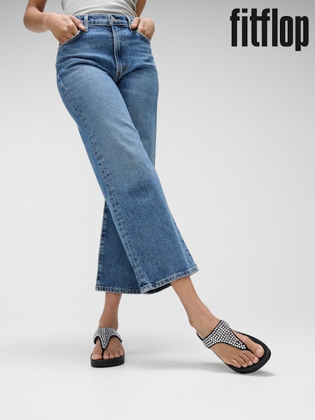 Preto - FitFlop Lulu Maxi Crystal Toe Post Black Sandals (W70498) | R$ 840