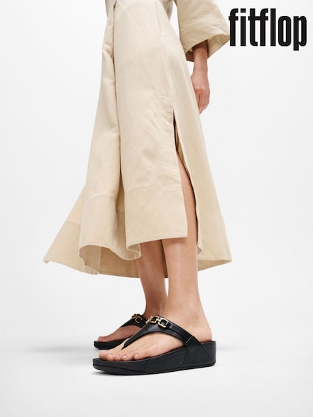 Schwarz - FitFlop Lulu Square Chain Leather Toe Post Black Sandals (W70516) | 140 €