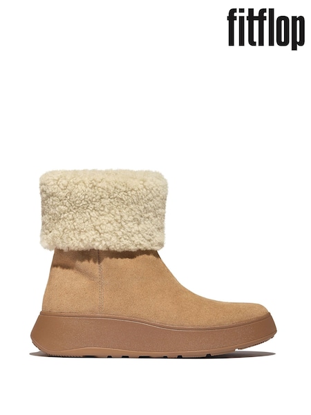 FitFlop F-Mode Shearling Collar Zip Up Suede Ankle Brown Boots (W70518) | R$ 1.775