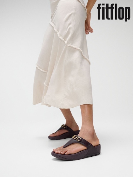 FitFlop Lulu Square Chain Leather Toe Post Black Sandals (W70521) | R$ 890