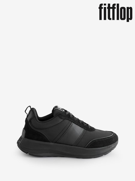 FitFlop F-Mode Flow Fabric Suede Leather Flatform Black Sneakers (W70522) | €140