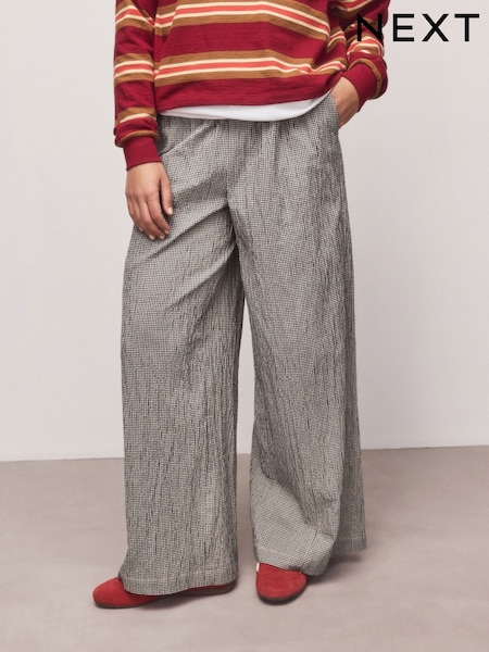 أسود/كريم - Gingham Wide Leg Trousers (W70533) | ‏113 ر.ق.