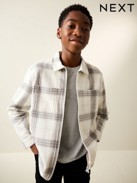 Grey/White Check Zip Through Overshirt (3-16yrs) (W70648) | €36 - €44