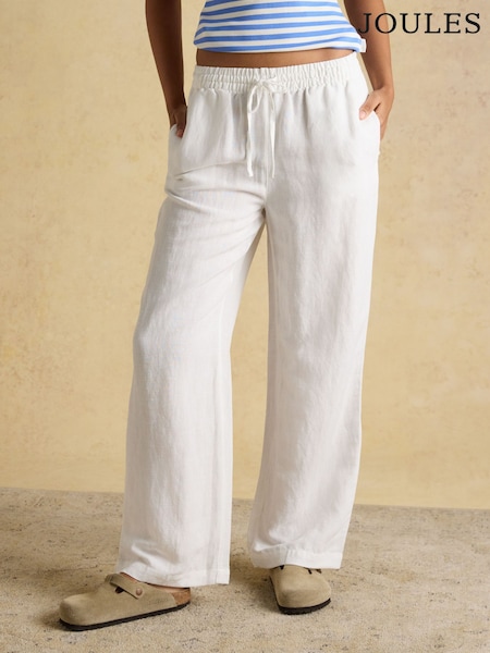 Joules Linen Wide Leg White Trouser (W70757) | €70.95