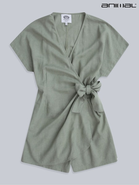 Animal Green Womens Linen Wrap Playsuit (W70907) | €70