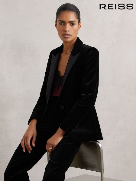 Reiss Black Myrtle Velvet Single Breasted Suit Blazer (W71080) | €369