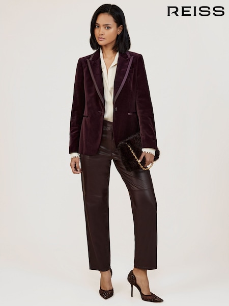 Reiss Burgundy Elia Petite Velvet Single-Breasted Suit Blazer (W71082) | €365