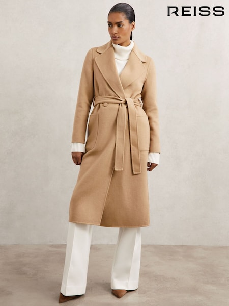 Reiss Camel Lucia Petite Wool-Blend Double-Breasted Blindseam Coat (W71097) | €450