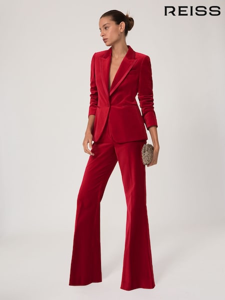 Reiss Red Elia Petite Velvet Single-Breasted Suit Blazer (W71103) | €365