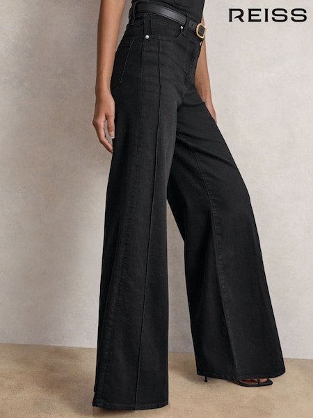 Negro - Reiss Heather Stretch-Cotton Wide-Leg Jeans (W71106) | 240 €