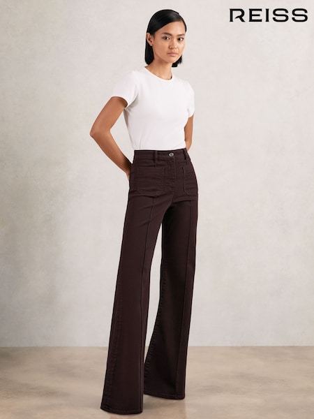 Reiss Burgundy Sakura Patch Pocket Flared Jeans (W71108) | €225