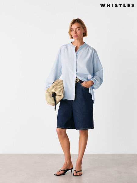 Whistles Blue Silk Cotton Trapeze Shirt (W71148) | R$ 1.175