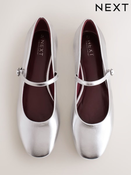 Silver Forever Comfort® Square Toe Mary Jane Shoes (W71151) | OMR17