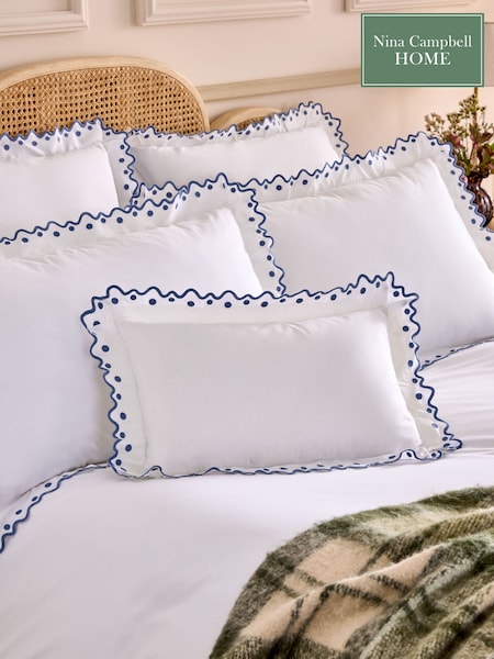 Nina Campbell Blue Jester Scallop Spot 200 Thread Count Cotton Cushion (W71206) | €20