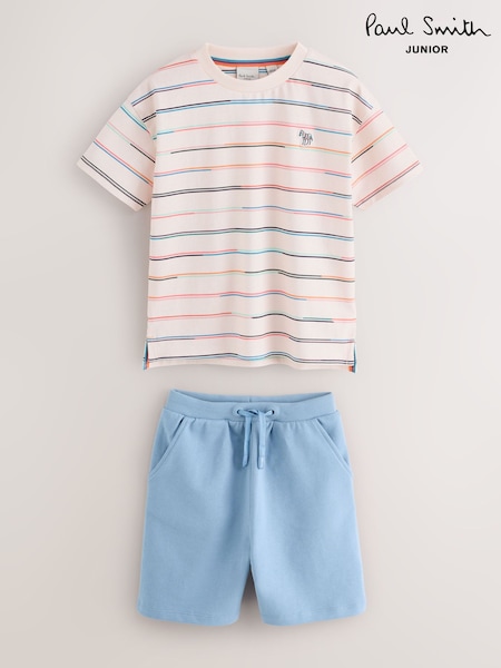 Paul Smith Junior Stone/Blue Stripe T-Shirt and Shorts Set (W71303) | $149