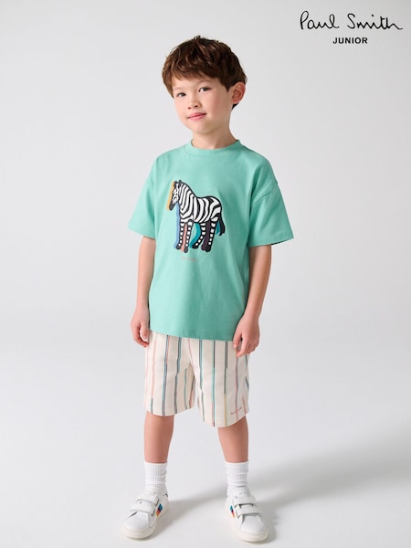 Paul Smith Junior Green Zebra T-Shirt and Striped Shorts Set (W71304) | ‏354 د.إ.‏
