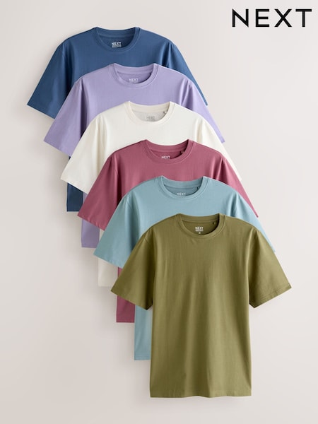 Multi Regular Fit Essential Cotton T-Shirts 6 Pack (W71337) | €60