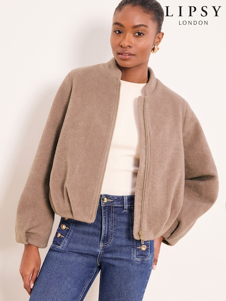 Lipsy Collarless Bubble Hem Brushed Wool Look Jacket (W71393) | ‏337 د.إ.‏