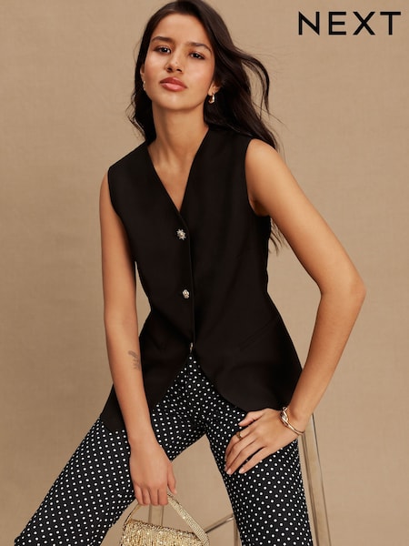 Black Crew Neck Waistcoat with Button Detail (W71522) | €54