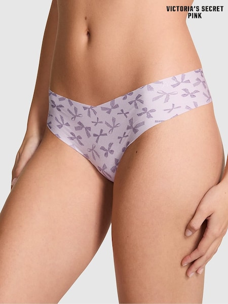 Victoria's Secret PINK Purple Bow Print Thong No Show Knickers (W71525) | €14.50