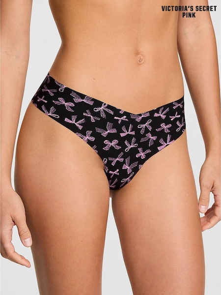 Victoria's Secret PINK Black Bow Print Thong No Show Knickers (W71529) | €14.50