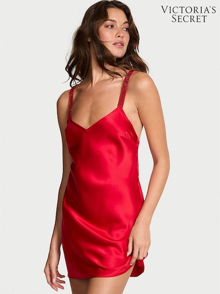 Victoria's Secret Lipstick Red Shine Satin Strappy Back Slip (W71580) | €87