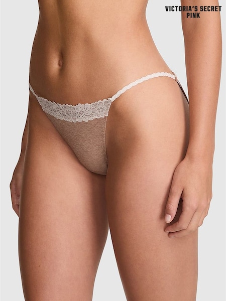 Victoria's Secret PINK Praline Nude Bikini Cotton Heather Lace Trim Knickers (W71684) | €13