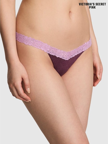 Victoria's Secret PINK Burgandy Red Thong Cotton Heather Lace Trim Knickers (W71701) | €13