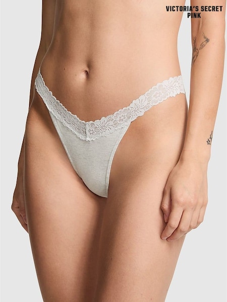 Victoria's Secret PINK Snow White Thong Cotton Heather Lace Trim Knickers (W71731) | €14.50