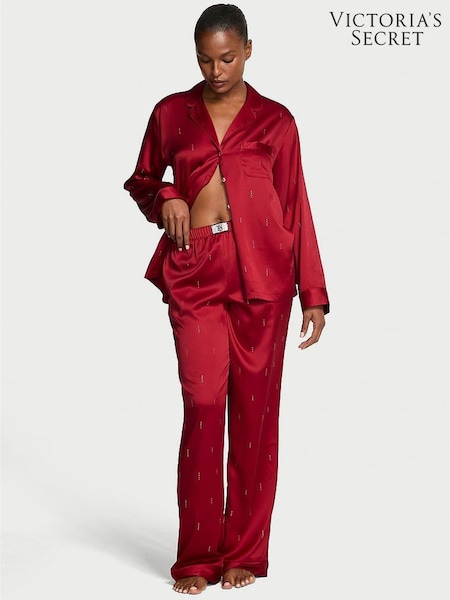 Victoria's Secret Red Waterfall Sequin Satin Shine Long Pyjamas Set (W71748) | €164