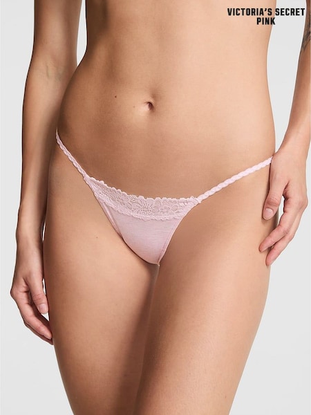 Victoria's Secret PINK Petal Pink Mini Scoop Thong Cotton Heather Lace Trim Knickers (W71752) | €14.50