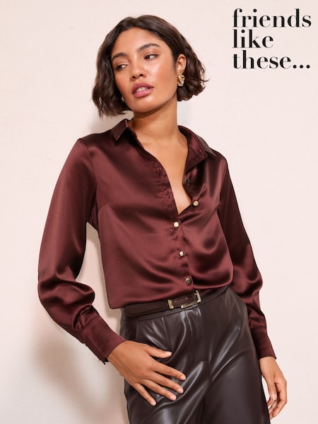 Deep Purple - Friends Like These Satin Button Through Shirt (W71862) | R$ 335
